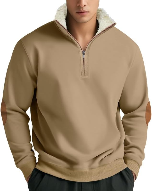Men's Quarter Zip Sweatshirt - Stand Collar Solid Casual Top Autumn Winter Wear for Vacation Daily Use