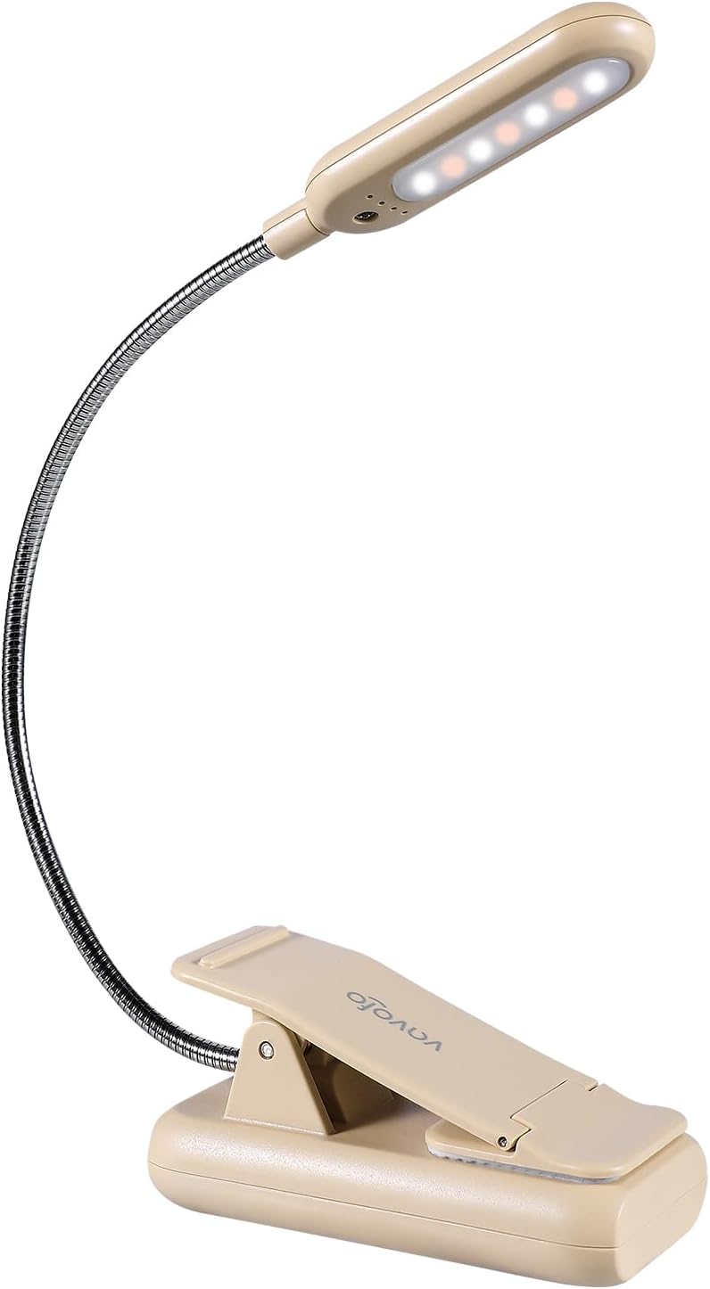 VAVOFO Clip On Book Light for Bed Kids, 7 LED Reading Light with 9-Level Warm Cool White Daylight, Eye Care Lamp with Power Indicator for Bookworms (Blue) Dormly