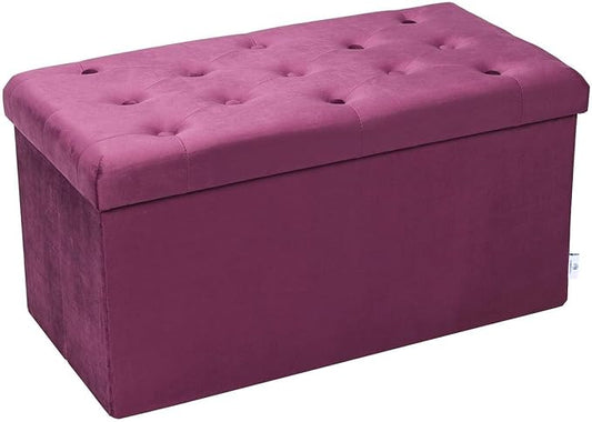 B FSOBEIIALEO Folding Storage Ottoman, Long Ottomans Shoes Bench, Velvet Storage Chest Footrest Seat 31.5"x15.7"x15.7" (Purple, Large)