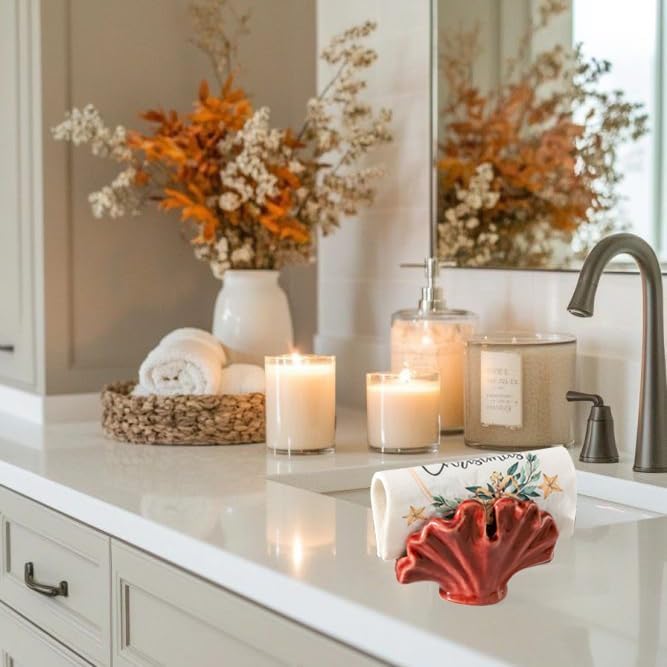 Ceramic Sponge Holder,Sponge Holder for Kitchen Sink,Compact Sink Caddy Organizer, Dish Sponge Holders,Farmhouse Kitchens Decor Cute Gadgets Accessories,Christmas Kitchen Decor(Red)