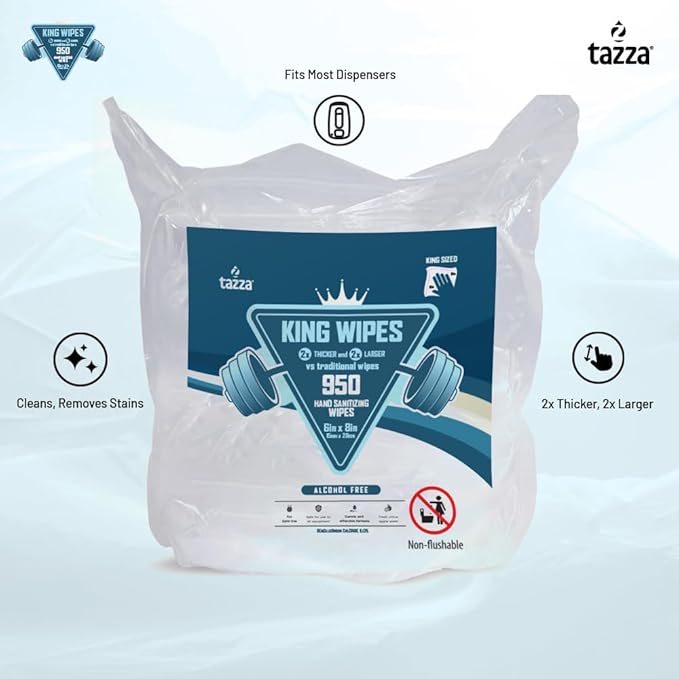 Tazza Gym Wipes, 4 x 950 Count (3800 Total Wipes) - Durable, Pre-Saturated Gym Equipment & Surface Cleaning Wipes