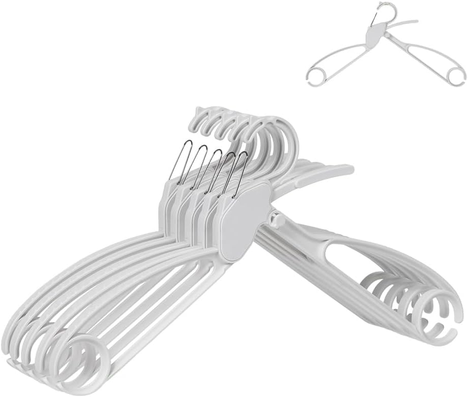 Quick-Release Clothes Hangers for Sweaters & T-Shirts - Neckline Protection, No Stretch, No Shoulder Bumps, Space-Saving Stackable Design [White, Pack of 5]