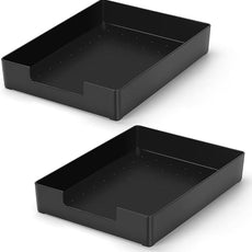 Letter Size A4 Papers Tray Desk Drawer Organizer Tray A4 Plastic Letter Paper Stationery Desk Accessories, Black Holder File Organization for Office, School, Home Storage (2 Pack)