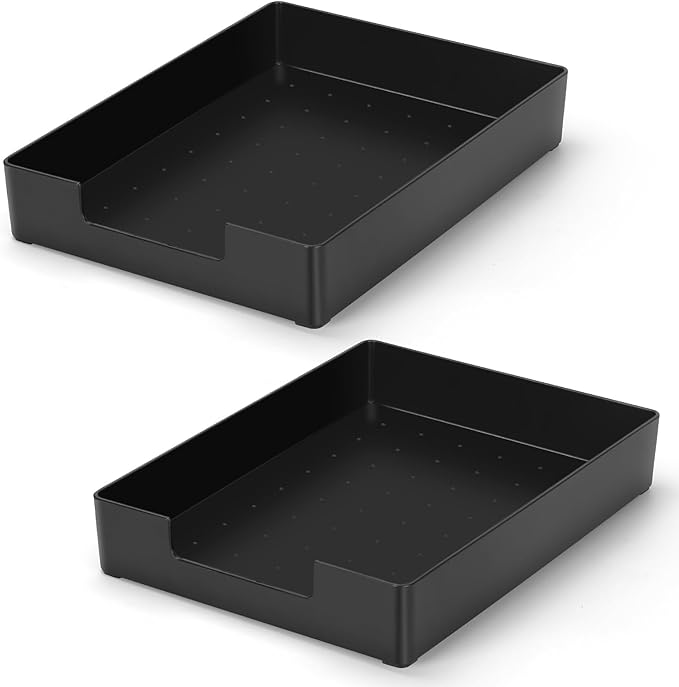 Letter Size A4 Papers Tray Desk Drawer Organizer Tray A4 Plastic Letter Paper Stationery Desk Accessories, Black Holder File Organization for Office, School, Home Storage (2 Pack)