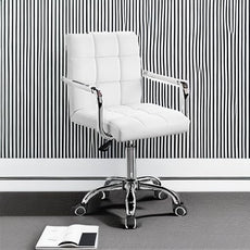 Furmax Mid-Back Office Task Chair Ribbed PU Leather Executive Chair Modern Adjustable Home Desk Retro Comfortable Work Chair 360 Degree Swivel with Arms (White)