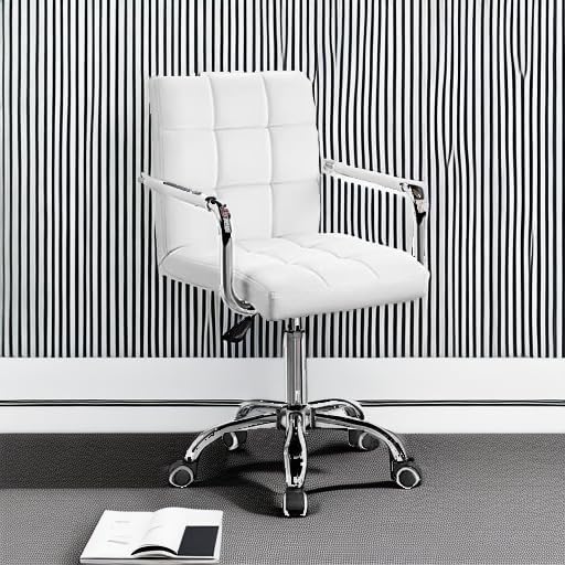 Furmax Mid-Back Office Task Chair Ribbed PU Leather Executive Chair Modern Adjustable Home Desk Retro Comfortable Work Chair 360 Degree Swivel with Arms (White)