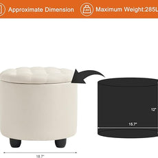 Furniliving Modern Round Storage Ottoman,Button Tufted Ottoman Foot Stools Ottoman Footstool with Removable Lid Storage Ottoman for Living Room, Bedroom, Makeup Room，Beige