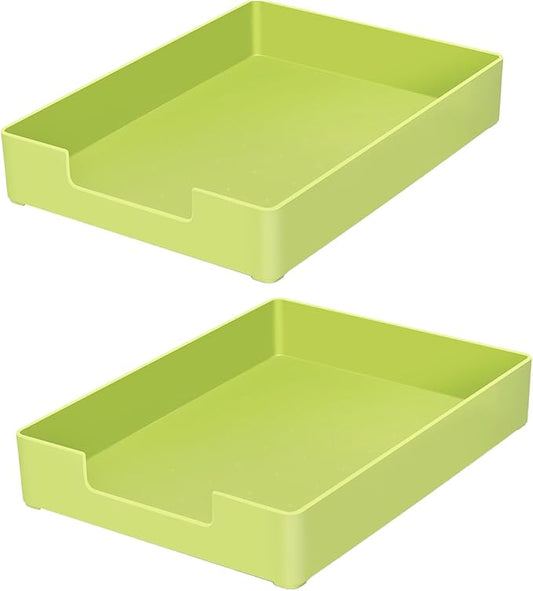 Letter-Size Tray, 2 PCS A4 Plastic Stackable Paper Tray, Desk Drawer Organizer for Office, School, Home Storage, and Storage Containers for Christmas Ornaments, Gift Wrap (2X Green)