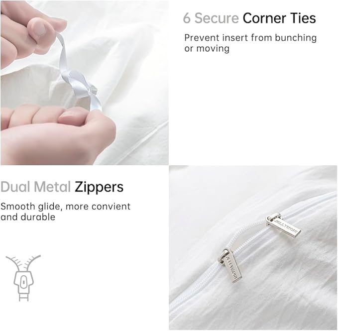 JELLYMONI White Duvet Cover Oversized King Size - 100% Washed Cotton Lightweight Cooling Comforter Cover, 3 Pieces Soft Bedding Set with Zipper Closure (Off White, 120"x98")