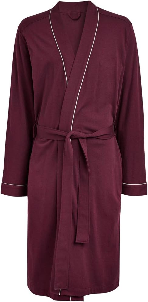 HOLOVE Men's Pure Cotton Bathrobe Lightweight Kimono and Hooded Spa Robes Soft Sleepwear
