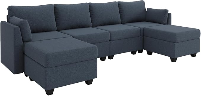 114.17" Modular Sectional Sofa, 6 Seat Modular Couch with Storage, Memory Foam, Convertible Sectional Couches for Living Room, U Shaped Comfy Modular Sofa with Chaise, Blue Grey