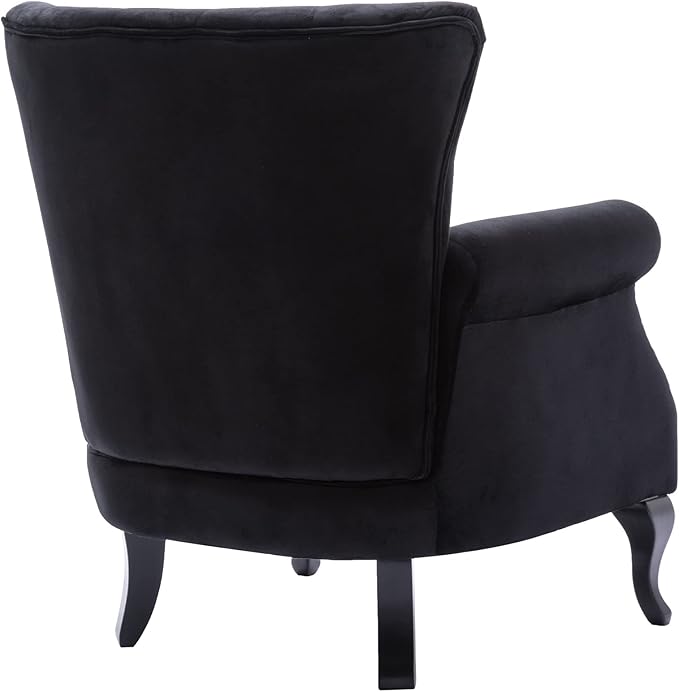Mid Century Accent Chair Modern Button Tufted Armchair Club Chair Velvet Wingback Single Sofa Lounge Chair with Pillow for Living Room Bedroom, Black