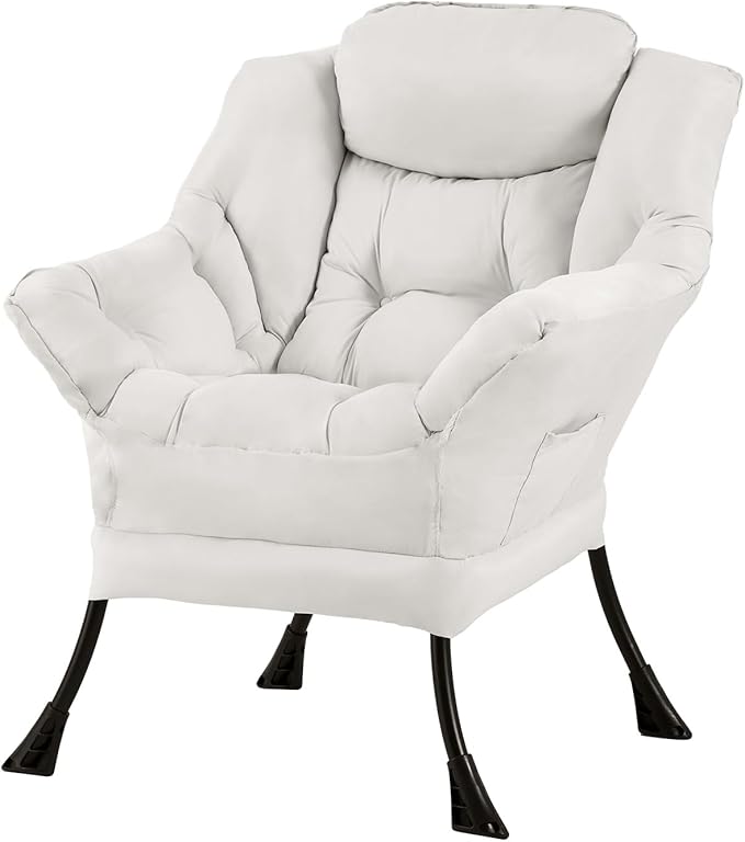 Tiita Lazy Chair, Modern Large Accent Lounge Armchair, Comfy Leisure Sofa Reading Chair for Bedroom, Living Room, Dorm Rooms, Garden and Courtyard, Beige