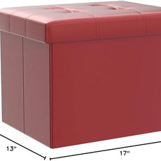 Storage Ottoman, Folding Foot Stool with Thicker Foam Padded Seat Small Leather Storage Ottoman Bench Foot Rest for Living Room Foldable Coffee Table 17x13x13in,Red