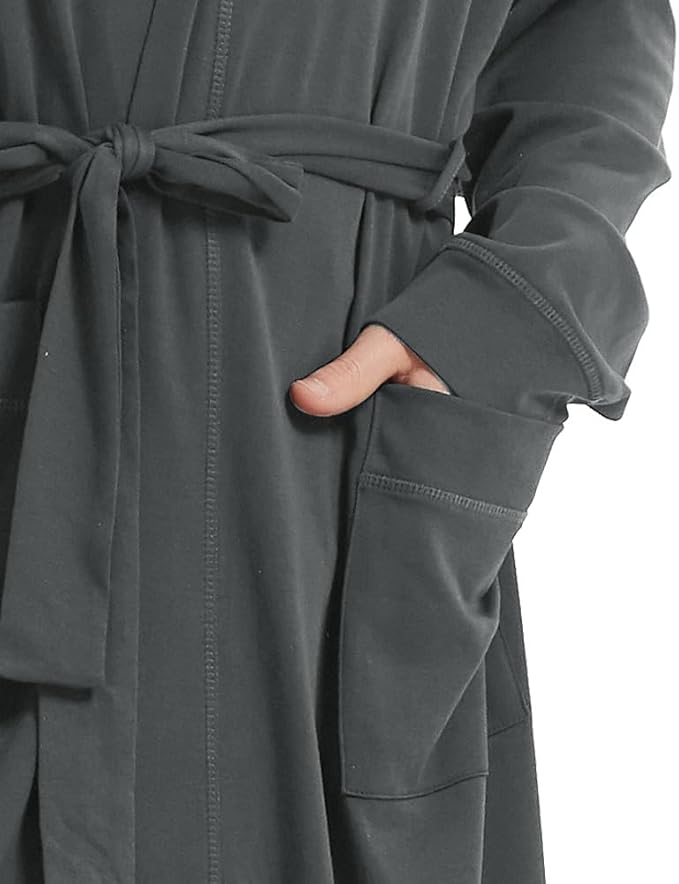 HOLOVE Men's Pure Cotton Bathrobe Lightweight Kimono and Hooded Spa Robes Soft Sleepwear