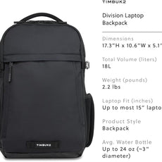 Timbuk2 Division Laptop Backpack Deluxe, Eco Black Deluxe