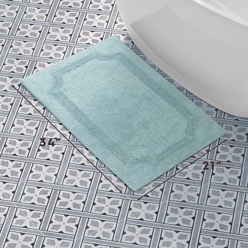 Laura Ashley - Reversible Cotton Bath Mat, Premium Bathroom Décor, Machine Washable Bathroom Rug, Highly Absorbent, 21"x34", Aqua