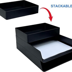 Amazon Basics Rectangular Plastic Desk Organizer with Storage Trays, Accessory Tray, 9.4 x 6.7 x 2 inch, Black, 1 Pack