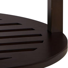 24KF Large Round Upholstered Tufted Linen Ottoman Coffee Table, Large Footrest Ottoman with Wood Shelf Storage,Dark Gray