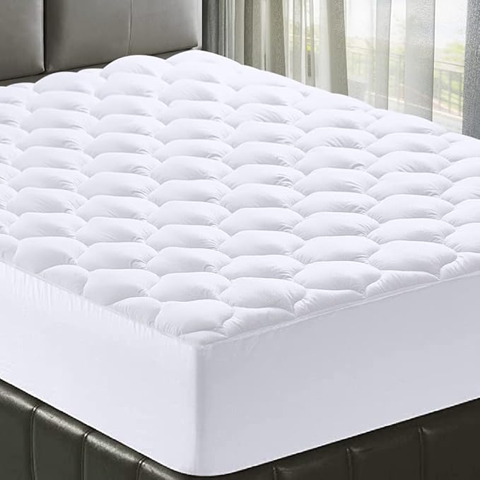 MATBEBY Bedding Quilted Fitted Full Mattress Pad Cooling Breathable Fluffy Soft Mattress Pad Stretches up to 21 Inch Deep, Full Size, White, Mattress Topper Mattress Protector