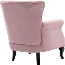 Set of 2 Mid Century Modern Accent Chair for Living Room, Velvet Armchair with Tufted Back and Wood Legs, Upholstered Lounge Armchair Single Sofa for Bedroom, Light Pink