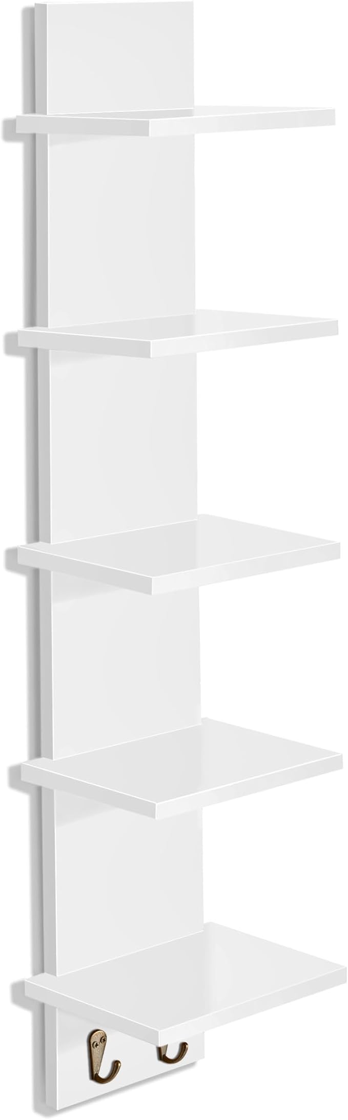 Sorbus 5 Tier Wall Shelf Unit with Hooks, Vertical Column Utility Shelving for Home Decor and Storage Organizer, Wall-Mounted Floating Shelves for Bathroom Storage, Bedroom, Living Room