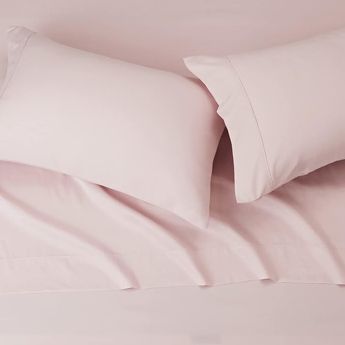 Amazon Basics Lightweight Super Soft Easy Care Breathable Microfiber 4-Piece Bed Sheet Set with 14-Inch Deep Pockets, King, Blush Pink, Solid AmazonBasics