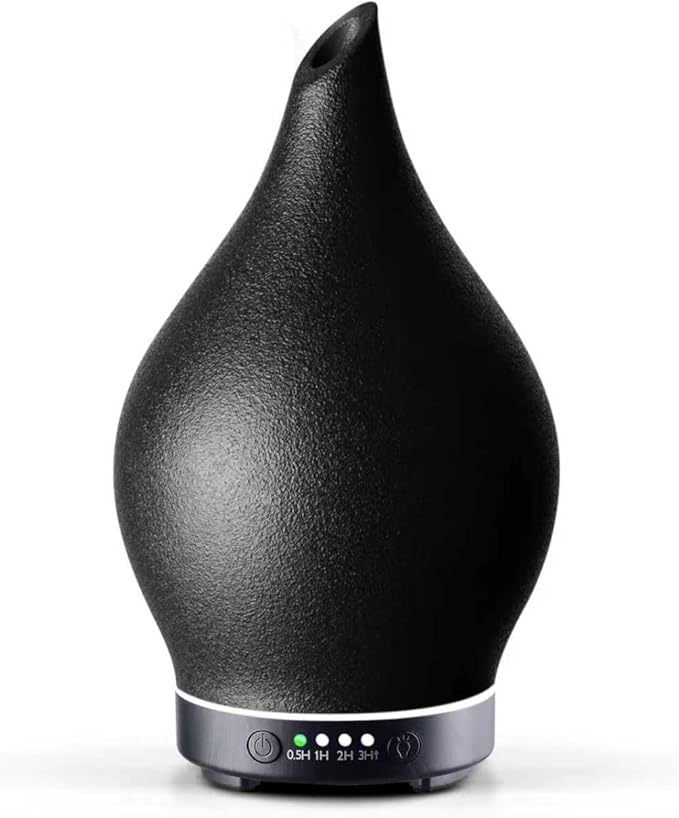 Porseme 150ml Essential Oil Diffuser Ceramic Color Changing Aroma Air Diffusers Aromatherapy Ultrasonic Cool Mist Humidifier 6 Running Hours for Spa Office Sleeping Yoga (Black Ceramic)
