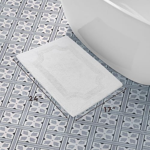Laura Ashley - Reversible Cotton Bath Mat, Premium Bathroom Décor, Machine Washable Bathroom Rug, Highly Absorbent, 17"x24", White