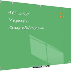TSJ OFFICE Glass Dry-Erase Board - 48 x 32 Inches Wall Mounted Glass Whiteboard, Large Frameless Magnetic White Board for Office, Home & School, Green