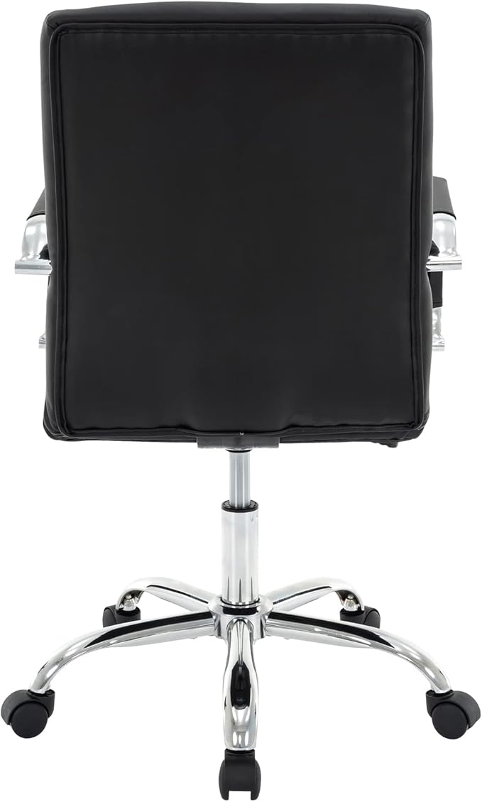 High Back Desk Chair, Modern PU Leather Home Office Task Chair with Arms, Adjustable Swivel Computer Executive Chair with Wheels (Black)