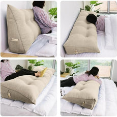 WOWMAX Triangular Headboard Pillow Bed Wedge Pillow for Headboard Full Size Wedge Pillow Headboard for Daybed Bunk Bed Large Bolster Pillow for Bed with Removable Cover, 85% Linen 15% Cotton Blend