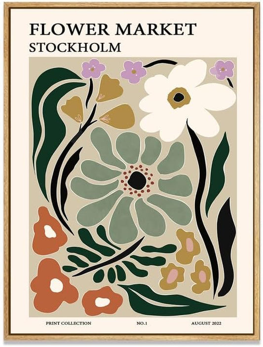 Zzuyi Flower Market Framed Wall Art,Botanical Decor, Large Wall Art for Living Room, Bed Room, Office- 24"x32" Natural Framed