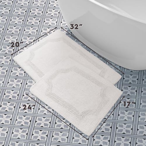 Laura Ashley - Reversible Cotton Bath Mat, Premium Bathroom Décor, Machine Washable Bathroom Rug, Highly Absorbent, 17"x24"/20"x32" 2-Piece Set, Ivory