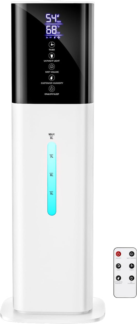 Humidifiers Large Room Bedroom with 7 Colors Light,Honovos 8L 2.1Gal Quiet Ultrasonic Cool Mist Topfill Humidifier with 360° Nozzle 3 Speed Humidistat Essential Oil Tray for Baby Home Plant Yoga Sleep