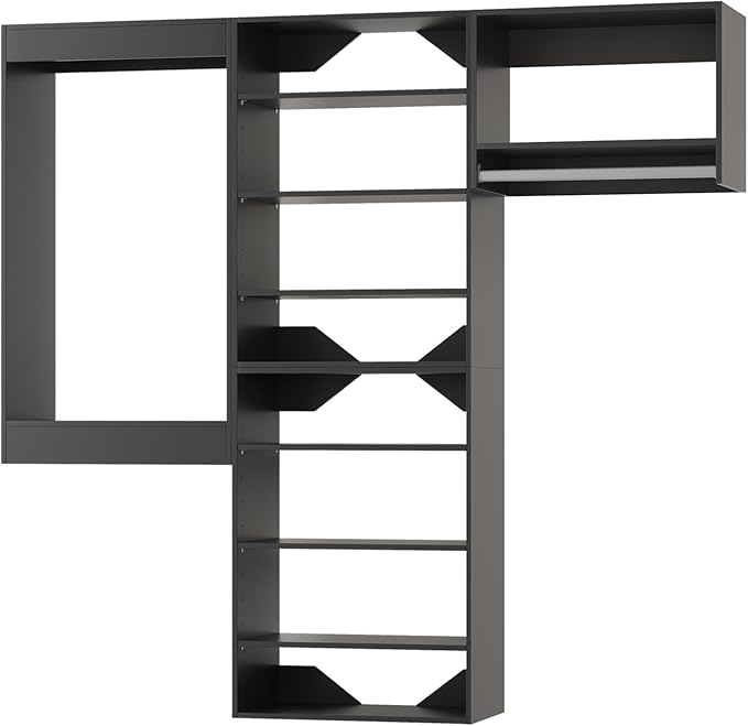 Modular Closet System - 66" Wide Organizer Towers, Wooden Storage for Walk-In Closets, Wall Mounted Wardrobe Organizer Kit - Black