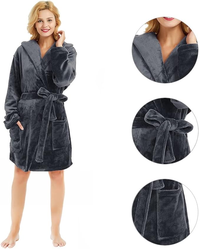 U2SKIIN Women Hooded Fleece Robe, Short Plush Robes for Womens With Hood Soft Warm Spa Bathrobe