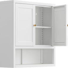 Metal Bathroom Wall Cabinet, Over The Toilet Storage Cabinets, White Wall Mounted Medicine Cabinets, Hanging Cabinet with 2 Doors & Adjustable Shelf for Kitchen, Laundry Room