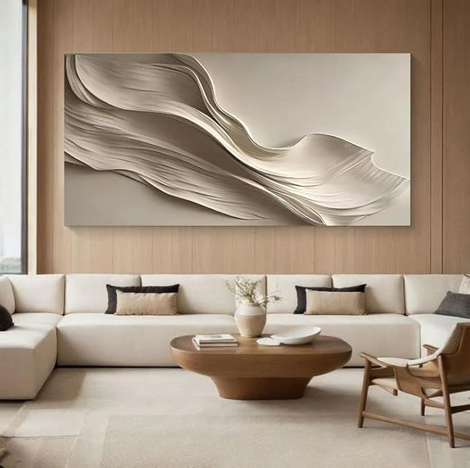 Tailored Canvases Beige Abstract Minimalist Wall Art – Modern Waves Design for Living Room or Office - Neutral Beige Canvas Painting Decor – Contemporary Wall Accent in Minimalist Abstract Style 18x36
