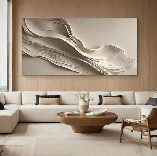 Tailored Canvases Beige Abstract Minimalist Wall Art – Modern Waves Design for Living Room or Office - Neutral Beige Canvas Painting Decor – Contemporary Wall Accent in Minimalist Abstract Style 30x60