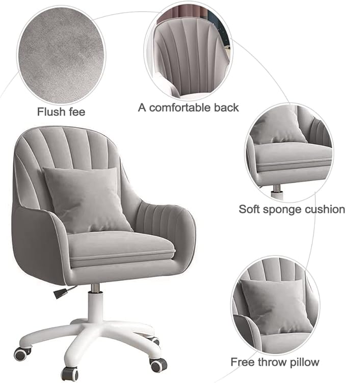 Home Office Chair Computer Chair with Mid-Back Upholstered Modern Tufted Computer Task Chair Swivel Height Adjustable Velvet Accent Chair