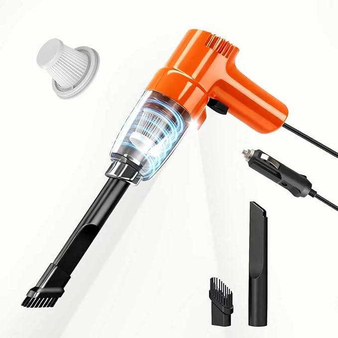 Car Mounted Vacuum Cleaner - 7000PA High-Power Suction, Dry & Wet Dual-Purpose, Portable Mini Handheld Vacuum with LED Light & Attachments, Ideal for Car Interior, Pet Hair, Dust & Debris (Orange)