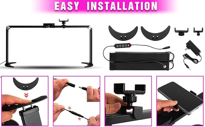 25inch Large Half Moon Light for Nail Tech, 5600K 3 Color Modes Infinitely Knob Arch Nail Light with Phone Holder Charging Function, Foldable Lighted Desk Lamp