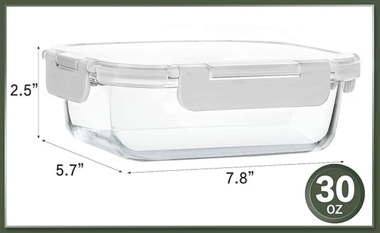 KOMUEE 10 Packs 30 oz Glass Meal Prep Containers,Glass Food Storage Containers with Lids,Airtight Lunch Bento Boxes,Microwave, Oven, Freezer and Dishwasher,White