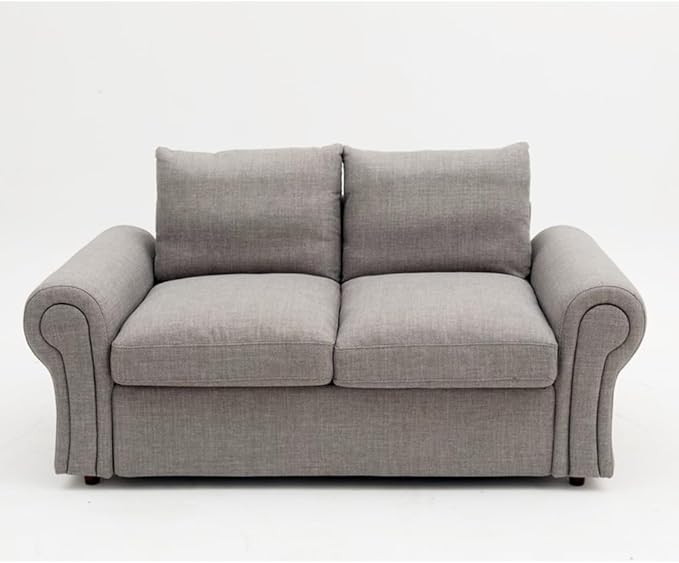 Panana Modern 2 and 3 Seats Loveseat Sofa Couch with Storage, Small Love Seat Couches for Living Room, Bedroom, Apartment, Office (Light Gray Linen Fabric, Ruched Arm - 2 Seater)