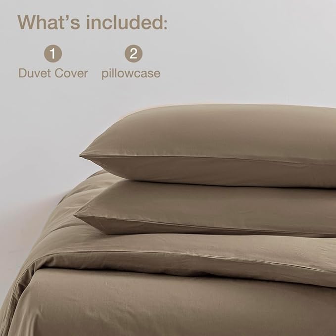 JELLYMONI Khaki Duvet Cover Full Size - 100% Washed Cotton Linen Feel Textured Comforter Cover, 3 Pieces Breathable Soft Bedding Set with Zipper Closure (Khaki, Full 80"x90")