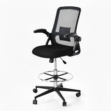 Drafting Chair with Mesh Backrest, Foot Ring,Tall Office Chair with Flip-Up Armrest,Set of 2 Counter Height Office Swivel Standing Desk Chair with Lumbar Support for Home,Office,Bar