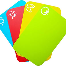 Small Flexible Plastic Cutting Board Mats, Cutting Boards Mats With Food Icons, Gripped Back and Dishwasher Safe, Set of 4 (7.5x11.4inch)