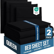 Utopia Bedding Queen Bed Sheets Set - Pack of 2 Sheet Sets - Perfect for Spa, Hotel, & Guest Bedroom - Brushed Microfiber - Shrinkage and Fade Resistant - Easy Care (Black)