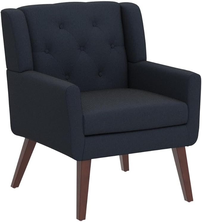 Accent Chair Button-Tufted Upholstered Living Room Chairs Comfy Reading Chair Mid Century Modern Chair with Linen Fabric Lounge Arm Chairs for Living Room Bedroom (Dark Blue)